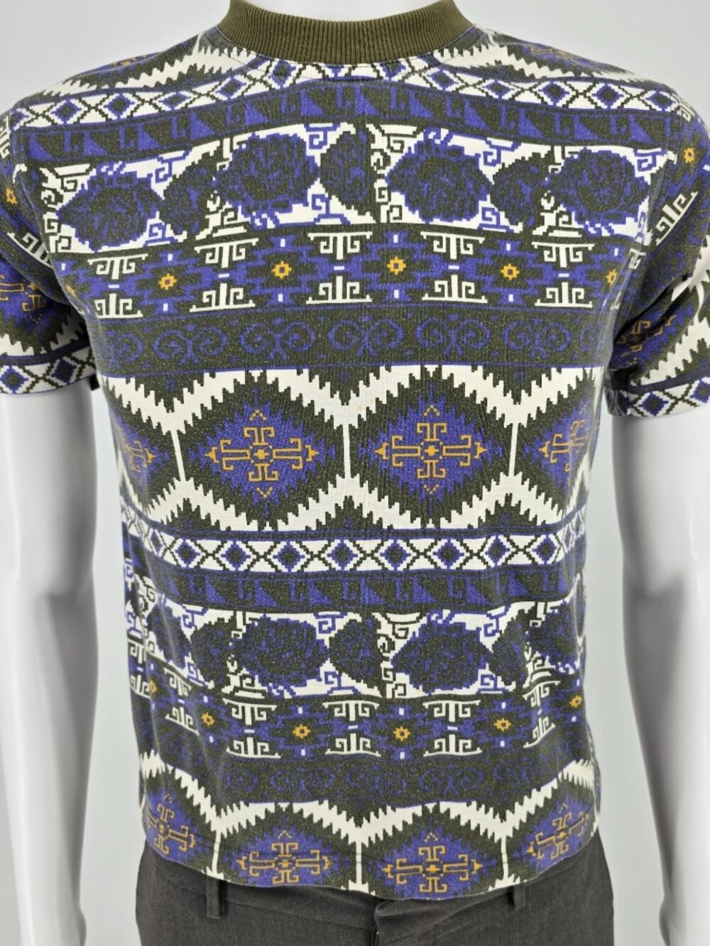 Vintage 1990s P.S. Sport Aztec Pattern Short Sleeve Ring Collar T-Shirt (S)